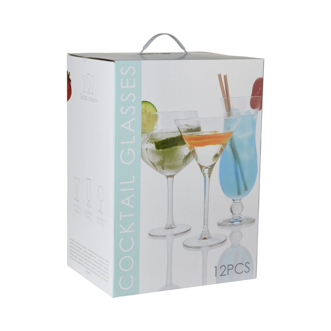 Set 12 pahare, cu picior, pentru cocktail, Excellent Houseware