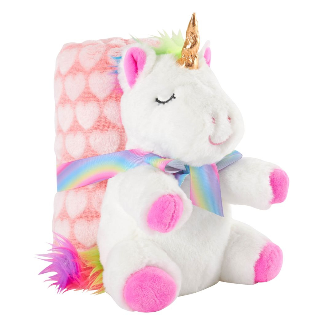 Set păturică și unicorn alb pluș 22cm