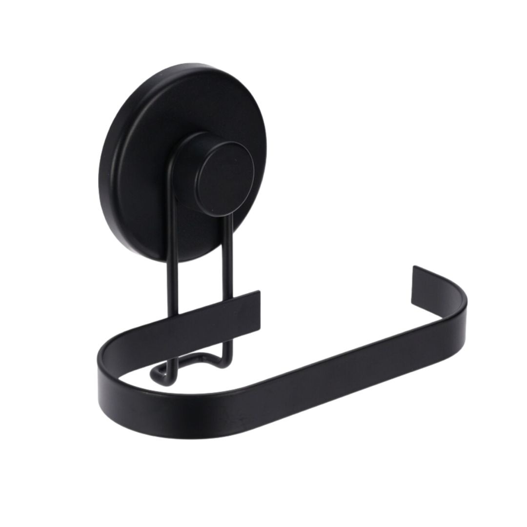 Suport hârtie igienică, Bathroom Solutions, prindere cu ventuză, negru mat, 14x8x11 cm