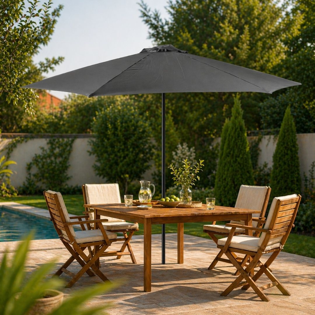 Umbrelă de grădină, Jumi, gri, cu structură metalică, 270 cm