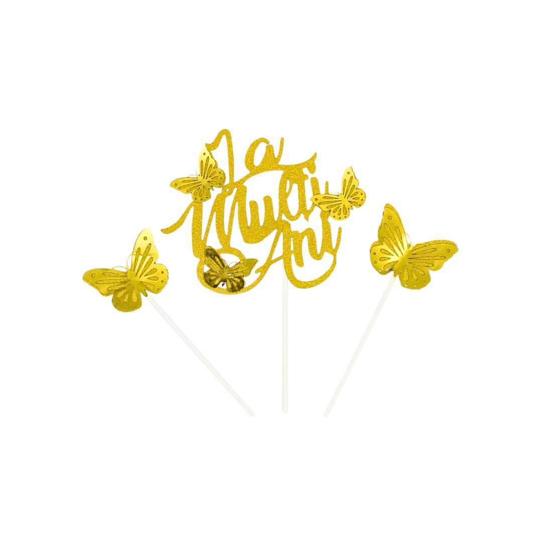 Cake Topper tort Fluturași auriu glitter
