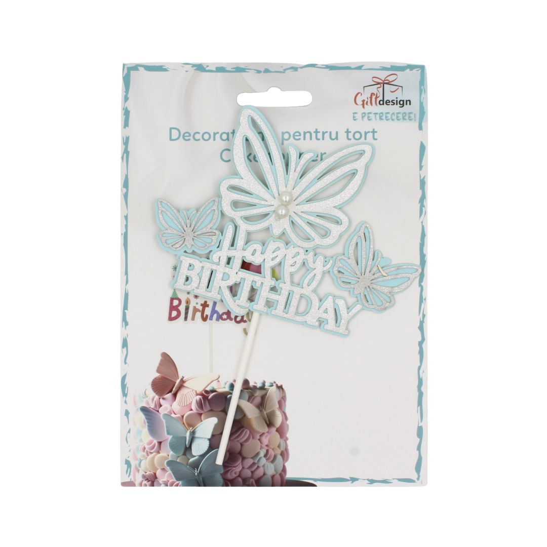 Cake Topper tort model fluturași bleu