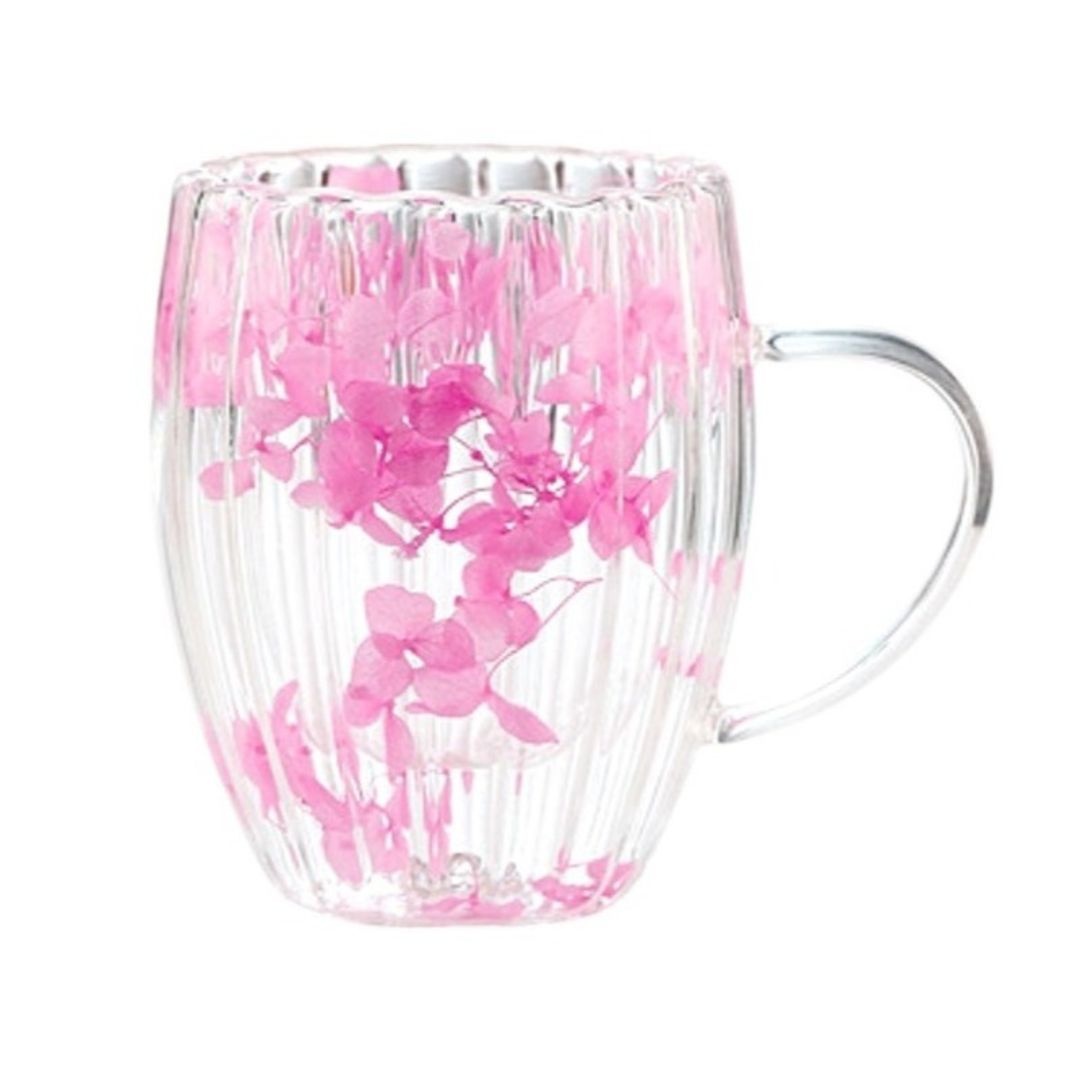 Cană cu petale de trandafiri roz, pereți dubli, sticlă borosilicată,…