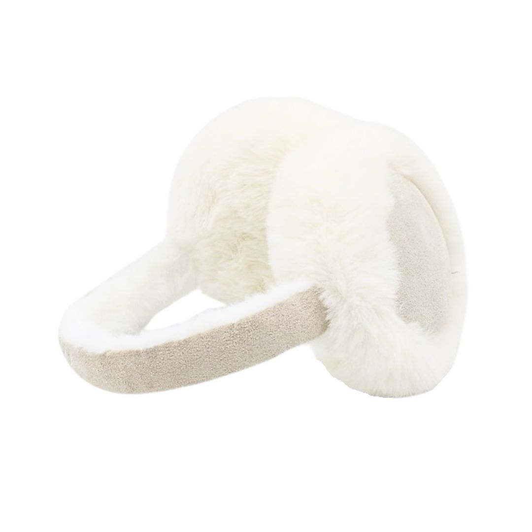 Căști pufoase pentru urechi, Antonio, cu aspect de piele întoarsă, culoarea ivory, one size