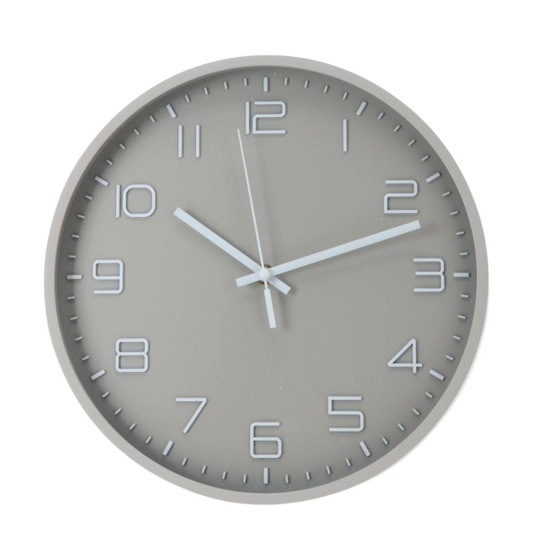 Ceas de perete gri cu cifre albe 3D, 30 cm, design modern