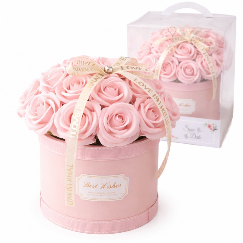 Flower box 21 trandafiri parfumați din săpun, cutie transparentă cu…