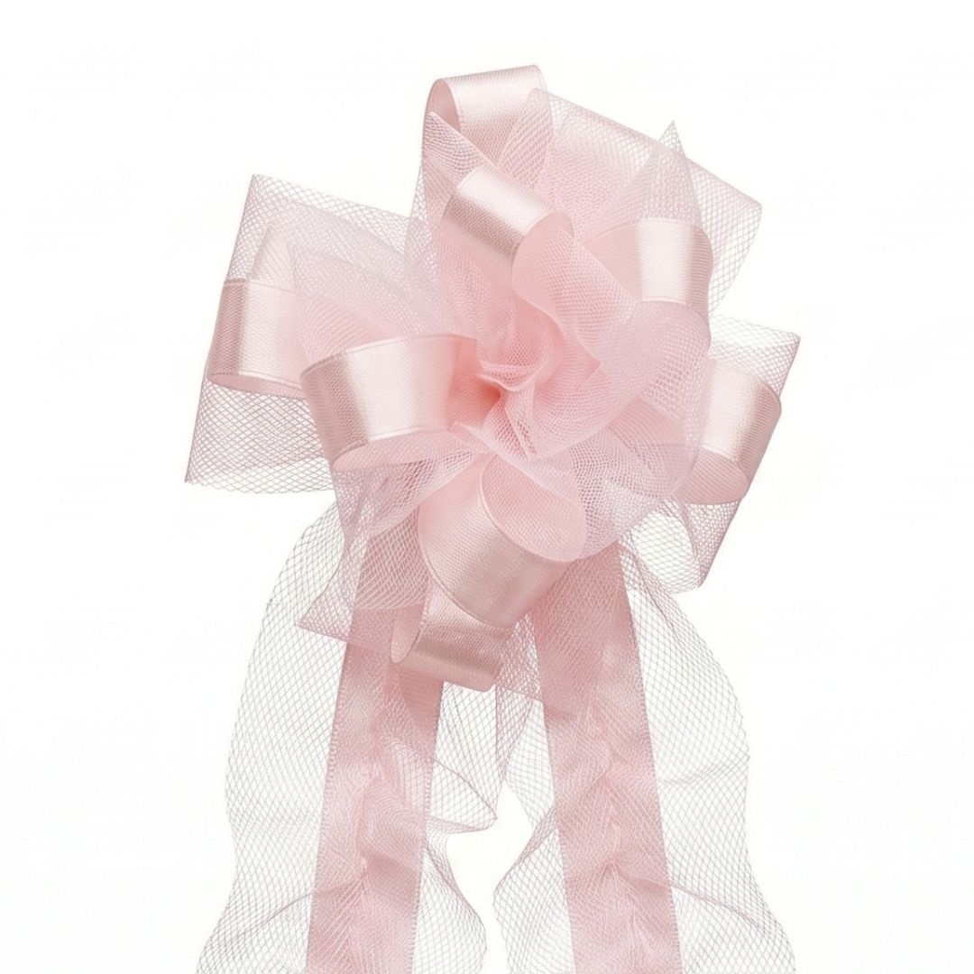 Fundă decorativă pentru evenimente, cu autoformare tulle, roz pastel