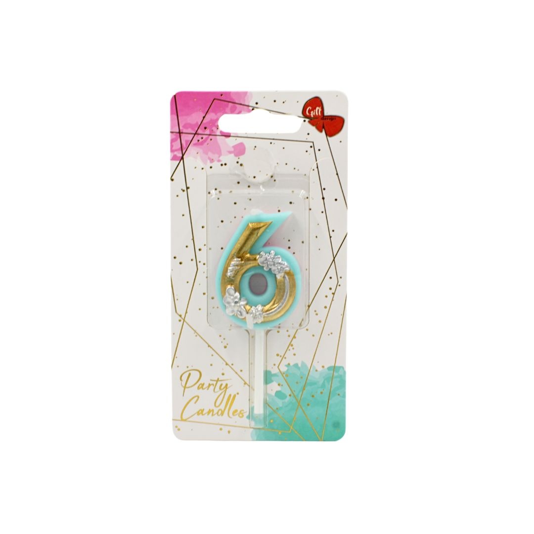 Lumânare aniversară pentru tort, Giftdesign, cifra 6, colecția Flower, 4.5 cm