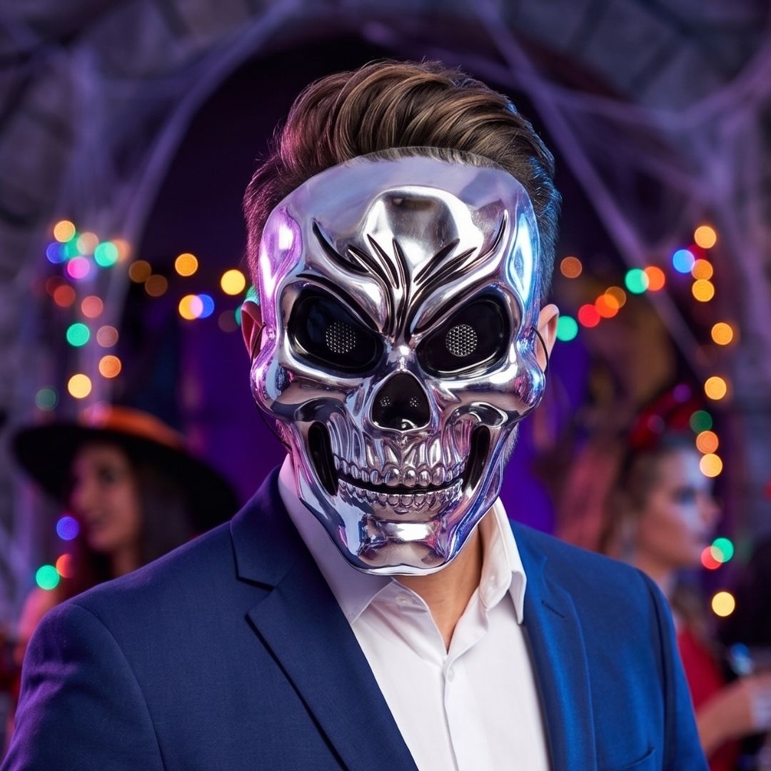 Mască pentru Halloween, Amscan, model craniu metalizat, one size