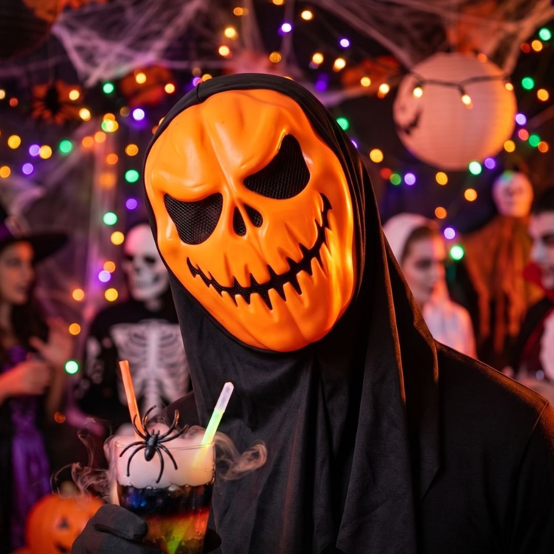 Mască pentru Halloween, Goodmark, model dovleac, cu glugă neagră, one size