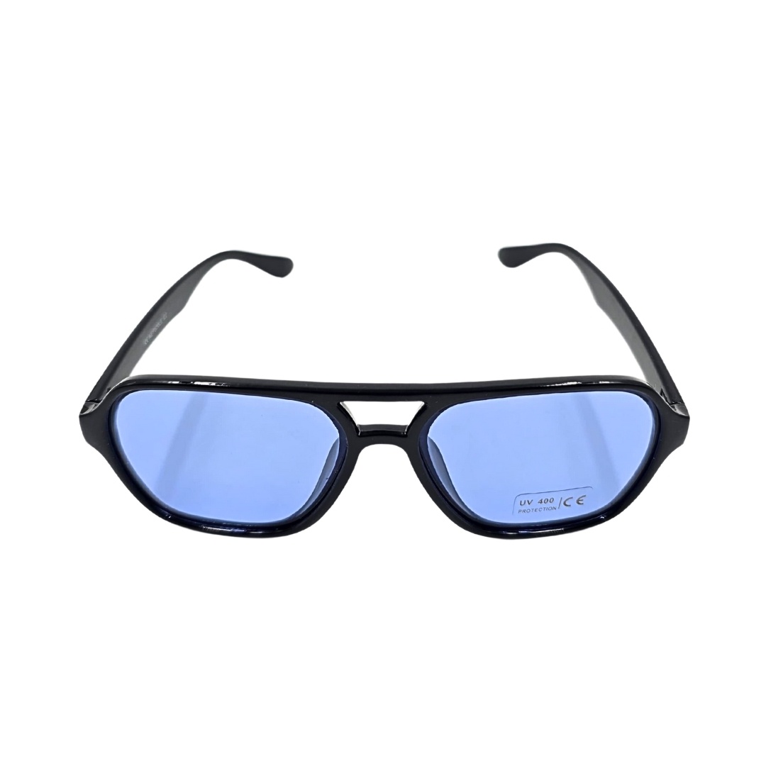 Ochelari de soare, bărbați, Aristo, ramă neagră lucioasă, lentile albastre fumurii, formă geometrică aviator, protecție UV 400