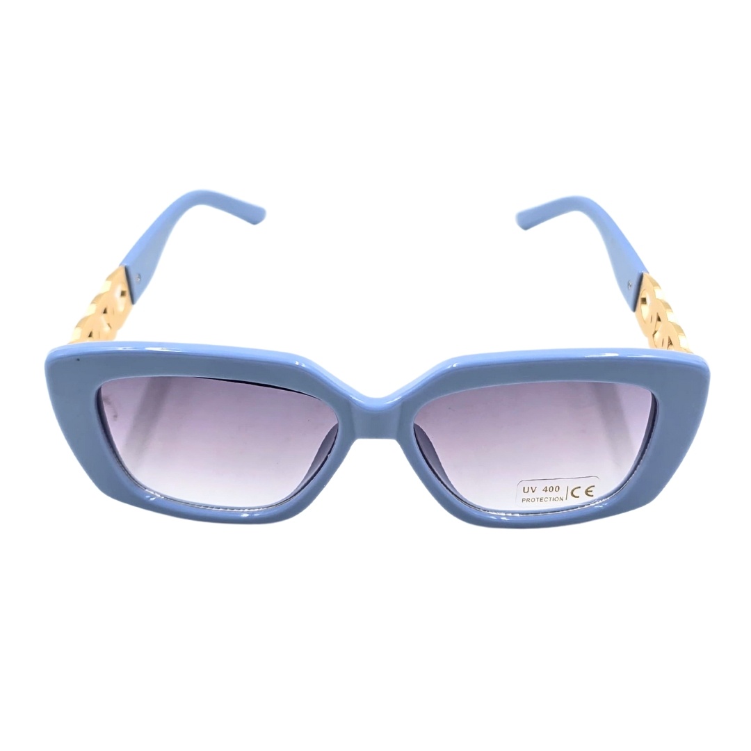 Ochelari de soare, damă, Tiara, albastru pastel lucios, formă geometrică, lentile fumurii, protecție UV 400