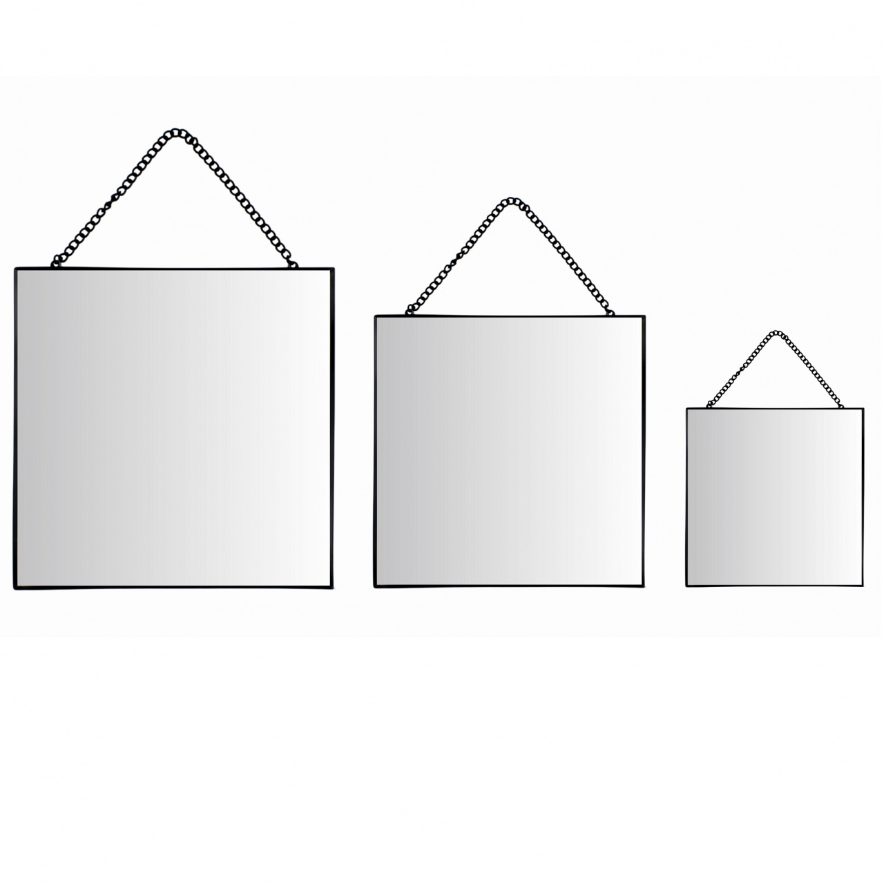 Oglindă de perete, ramă pătrată, culoare neagră - set 3 bucăți 20/30/35cm