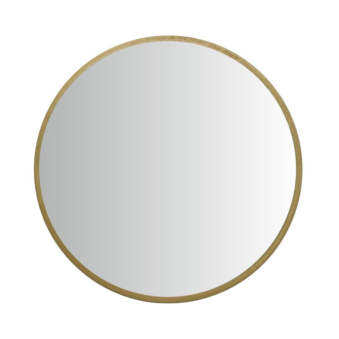 Oglindă de perete, ramă rotundă din lemn, culoarea aurie, 30 cm