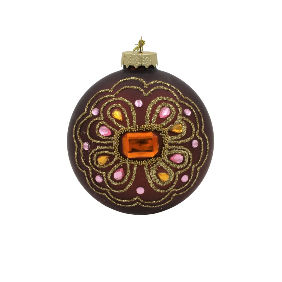 Ornament de Crăciun, House of Seasons - Glob stilizat mahon/maro