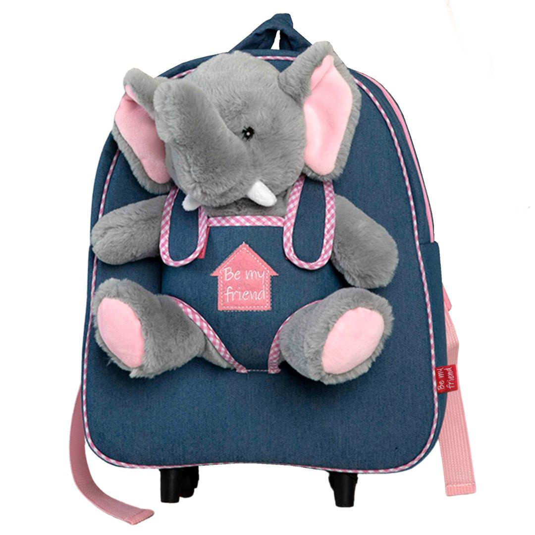 Rucsac Troller, Perletti, cu elefant, pluș detașabil, 38 cm