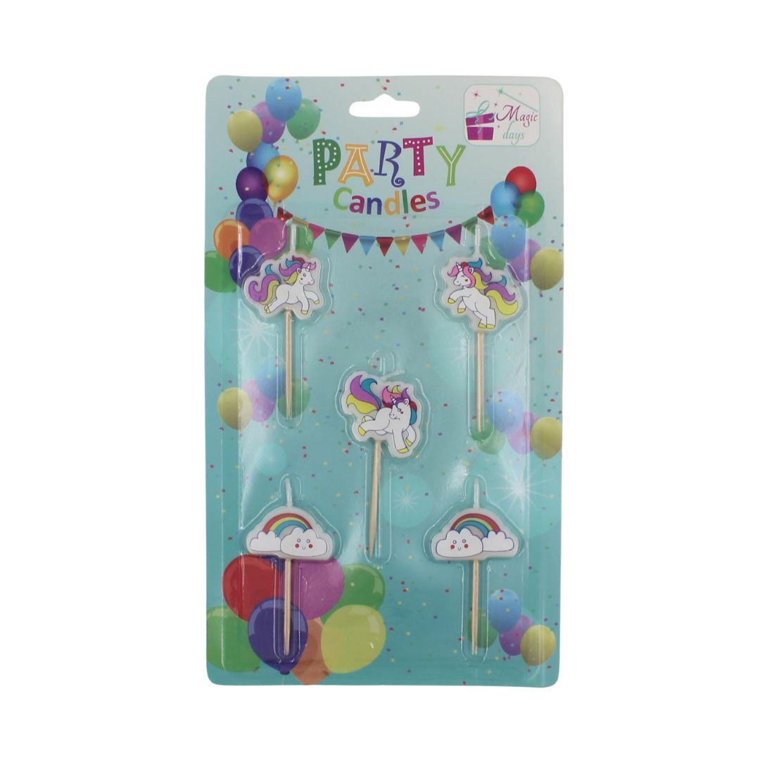 Set 5 lumânări unicorn mov curcubeu