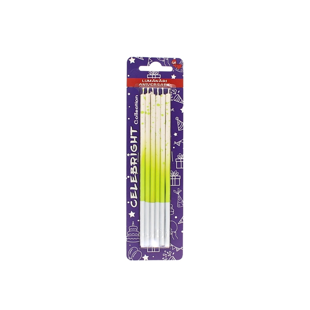 Set 6 lumânări pentru tort, Celebright, verde, degrade cu picățele, 15 cm