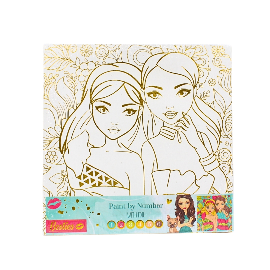 Set pictură pe pânză și numere, 30x30 cm, Besties, model 2 prințese