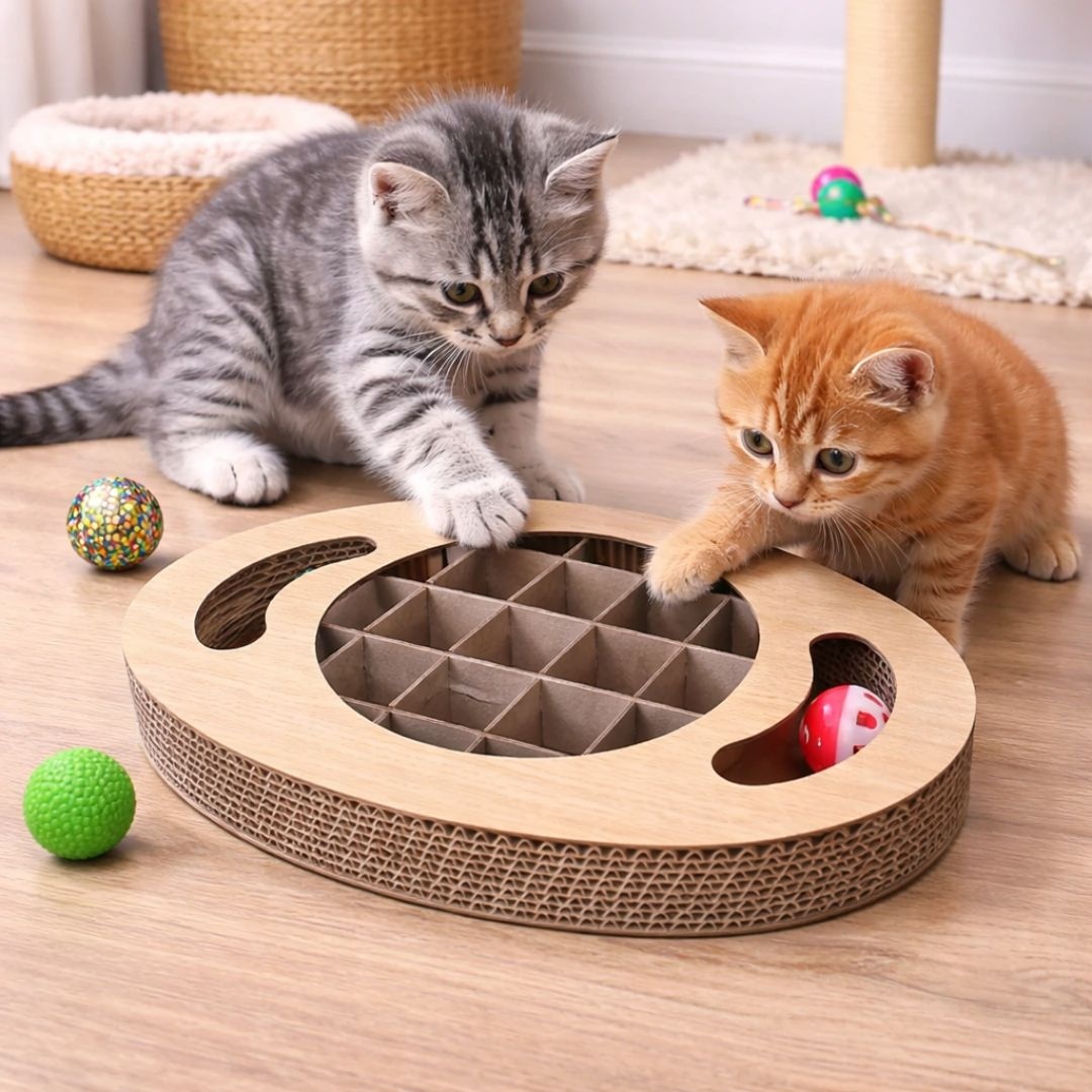 Sisal pentru pisici, cu 2 biluțe, formă ovală, 36x25x5 cm, colecția Cats