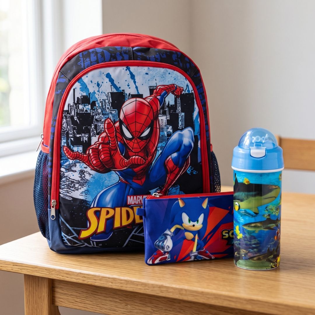 🕷️ Pachet Spider-Man – School Hero | Ghiozdan, penar și sticlă de apă