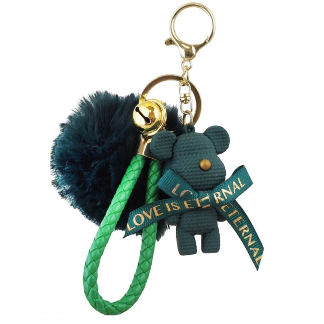 Breloc verde cu puf, ursuleț și fundiță „Love is Eternal” – Accesoriu…