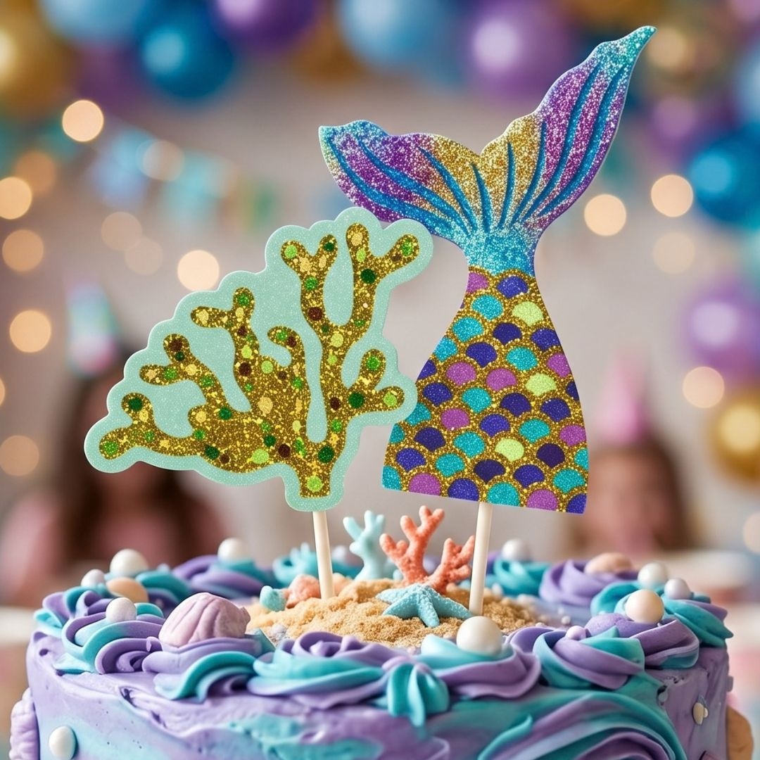 Cake Topper pentru tort cu model coadă de sirenă albastră