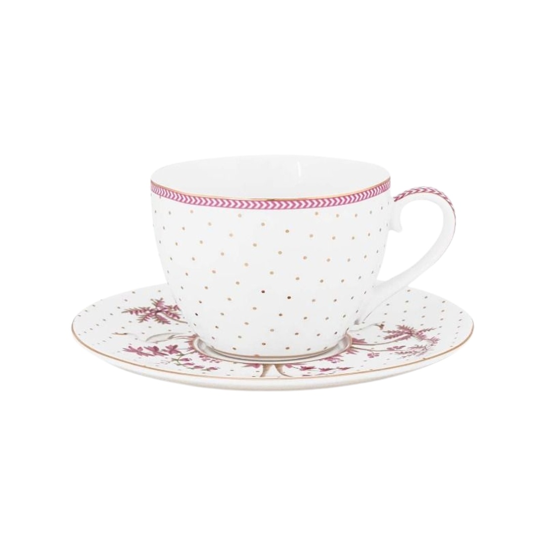 Cană espresso cu farfurioară, Pip Studio, Dots Gold Pink, 280 ml, colecția Jolie