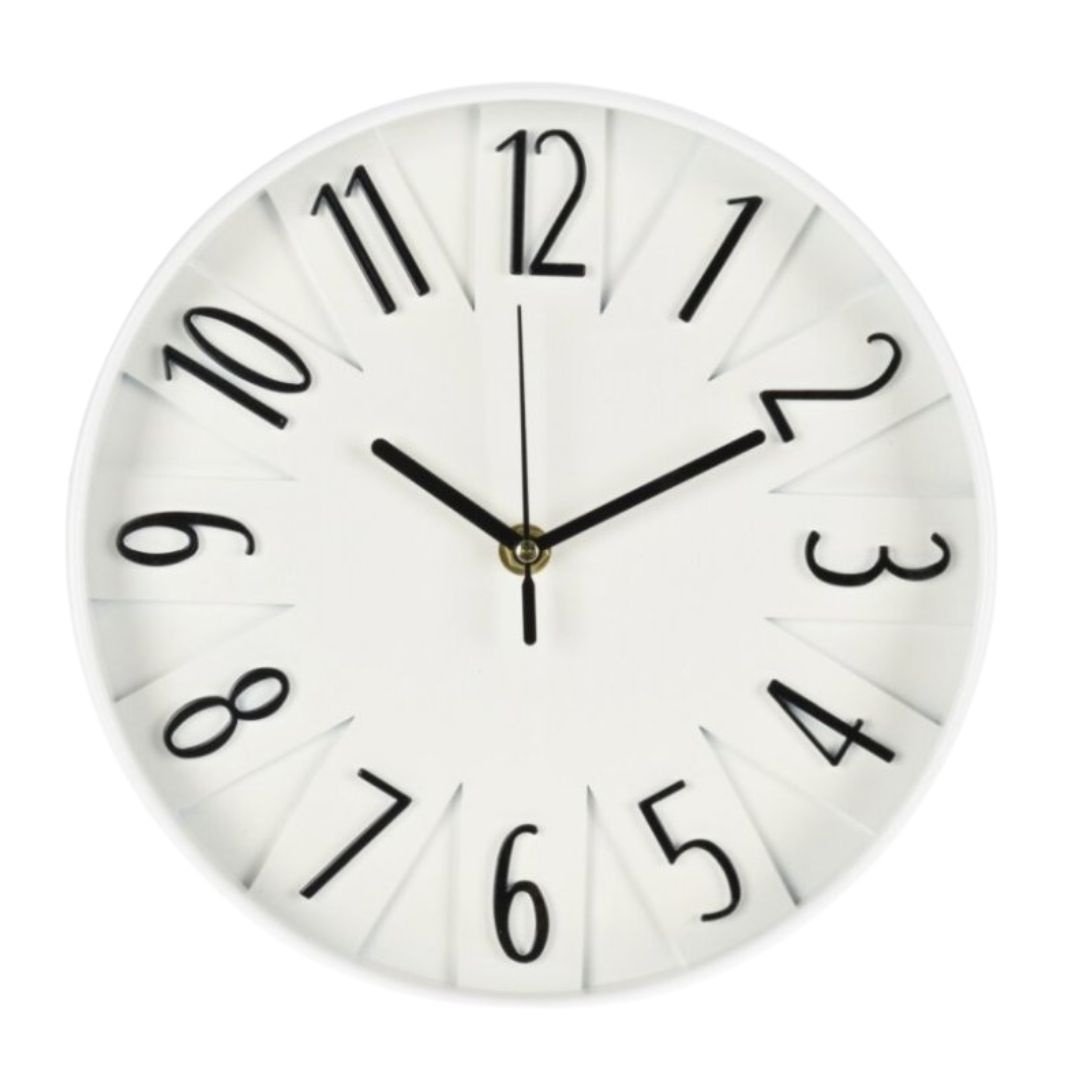 Ceas decorativ de perete, alb cu cifre negre, 24.8 cm, design modern