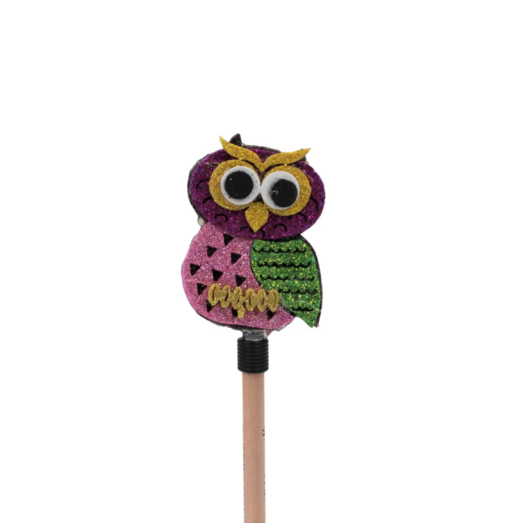 Creion figurină Bufniță mov aripi verzi 22cm