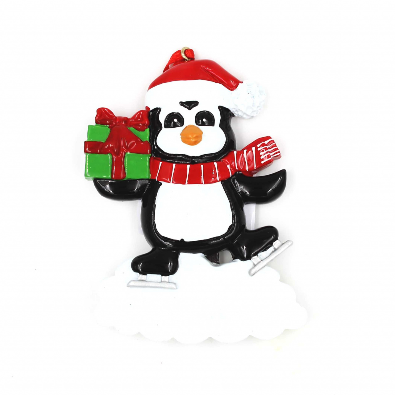 Decorațiune cu magnet - Pinguin cu cadou, fes, fular și patine