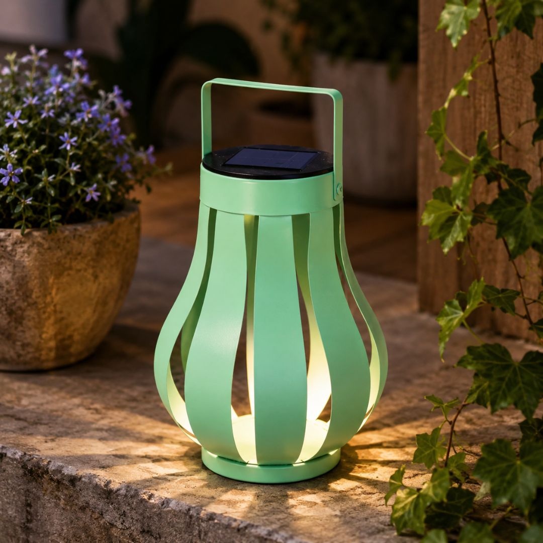 Lampă solară pentru grădină, Progarden, cu LED,15x20 cm, metalică, culoare verde