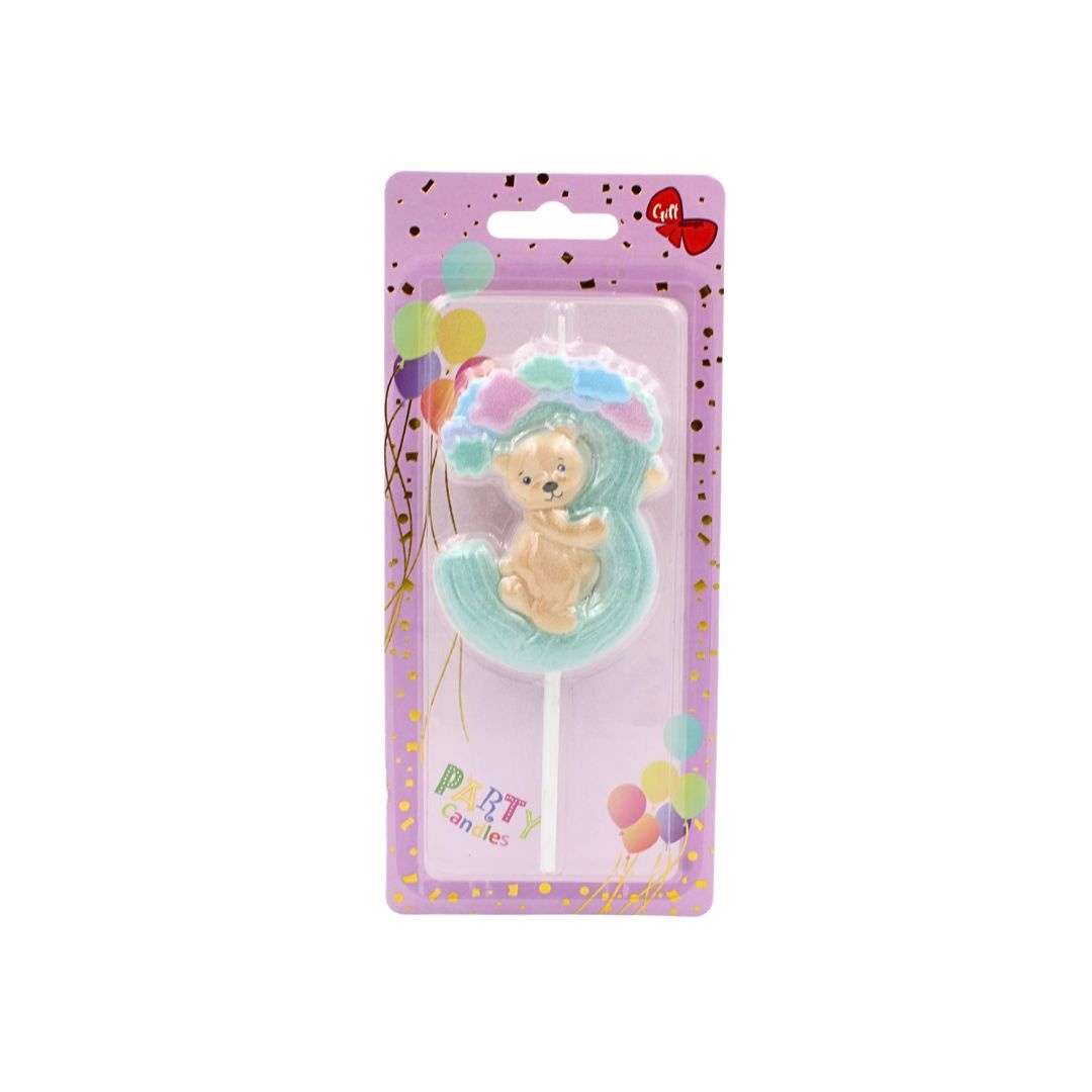 Lumânare aniversară, pentru copii, cifra 3, Giftdesign, 8 cm