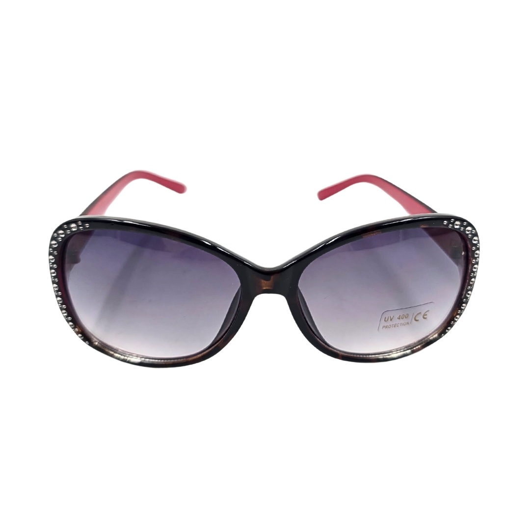 Ochelari de soare damă, Tiara, ramă leopard cu cristale, formă fluture, lentile fumurii degrade, protecție UV 400