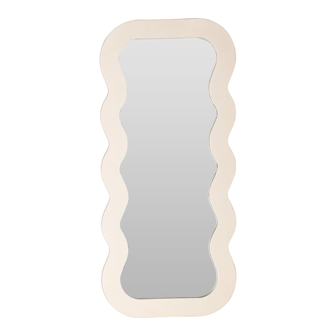 Oglindă decorativă cu ramă ondulată – 37x80 cm, sticlă + cadru MDF, bej