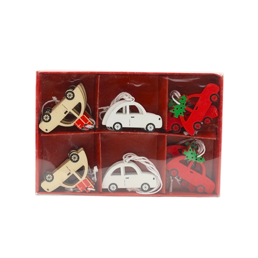 Set 18 decorațiuni, din lemn, model mașinuțe, Xmas Magic