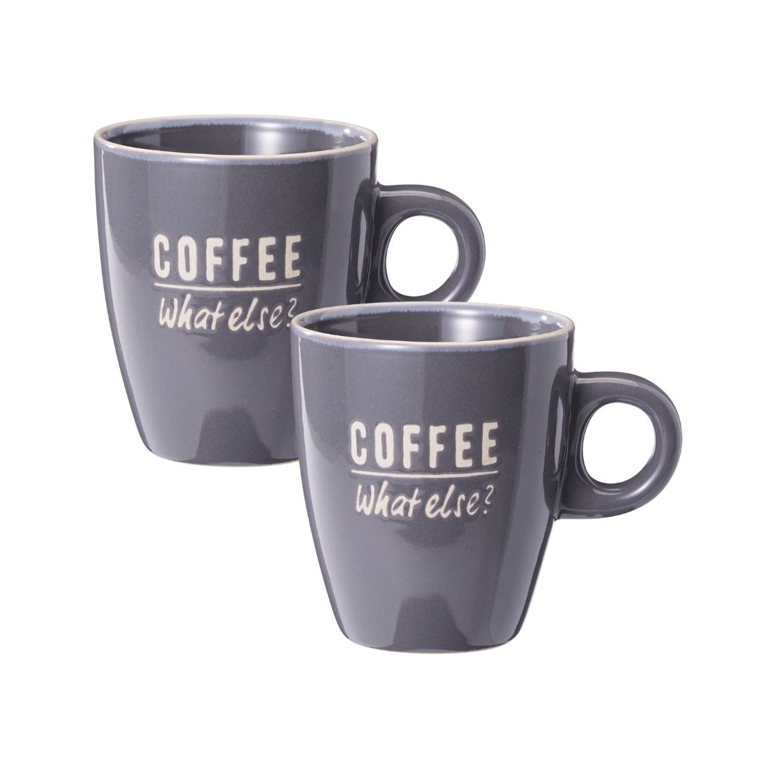 Set 2 căni Excellent Houseware, 220 ml, ceramică, „COFFEE – What else?”