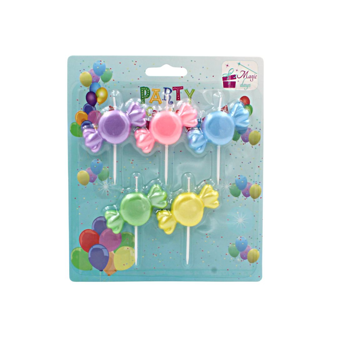 Set 5 lumânări party candy pastel