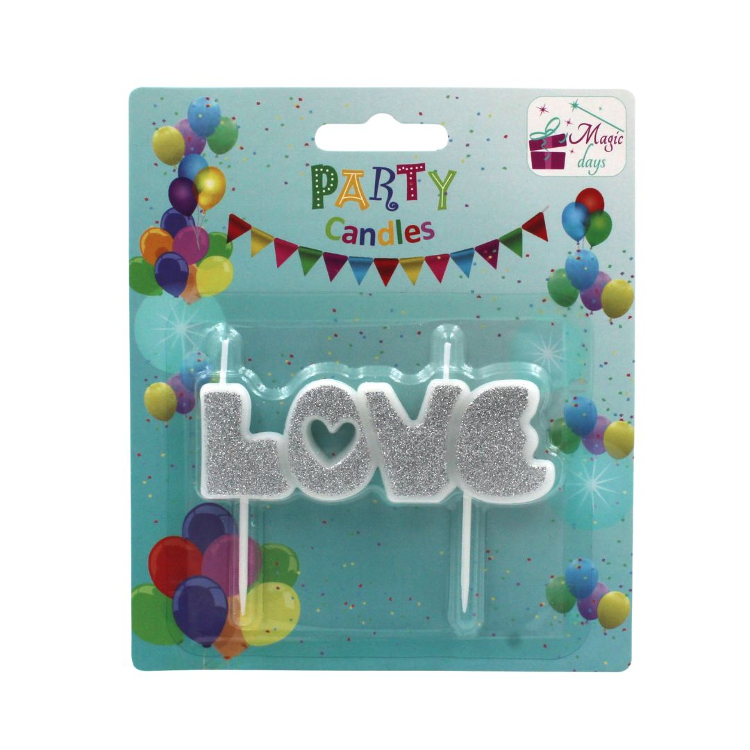 Set 5 lumânări party LOVE argitiu