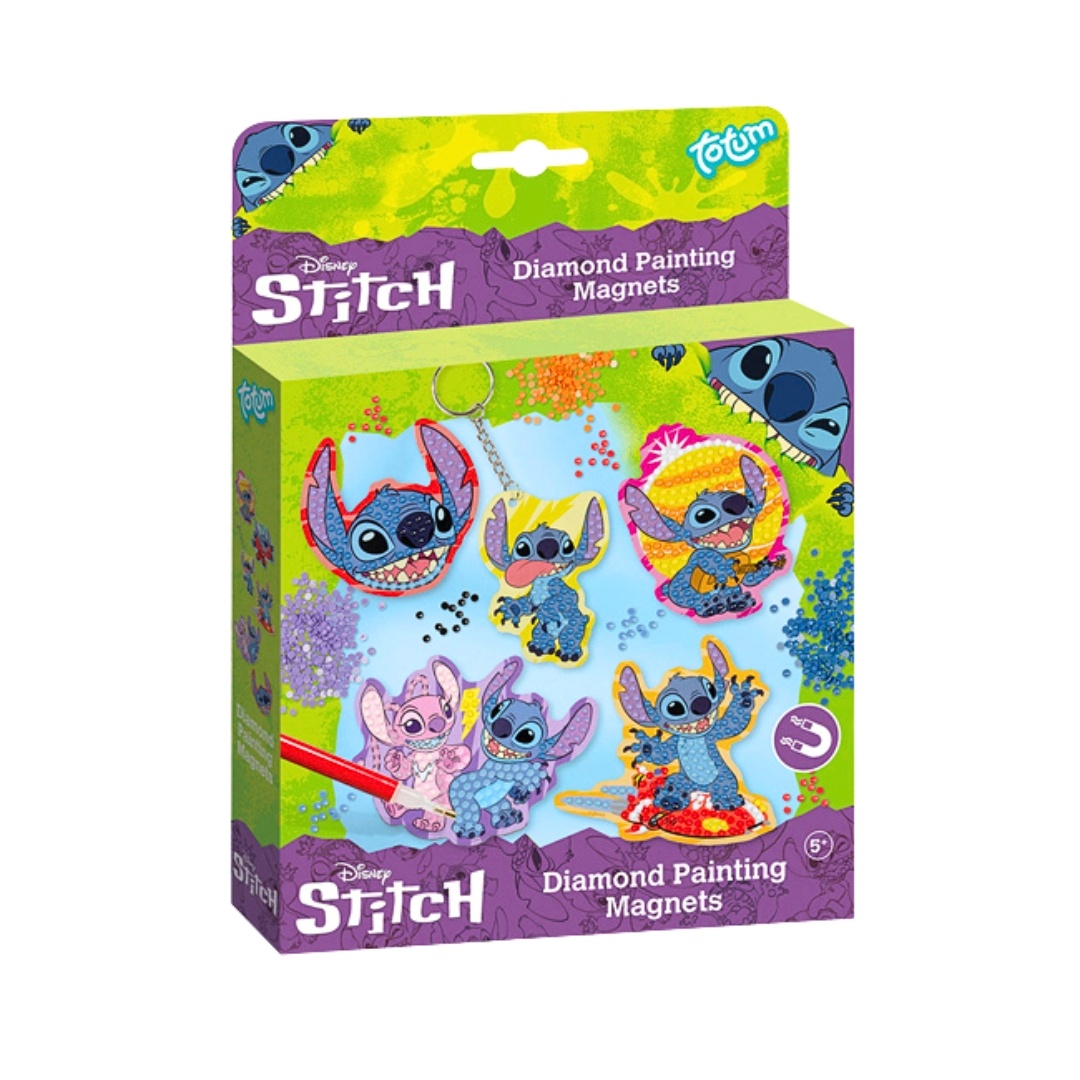 Set 5 magneți Stitch, de decorat cu pietricele strălucitoare, Totum, 5+ ani