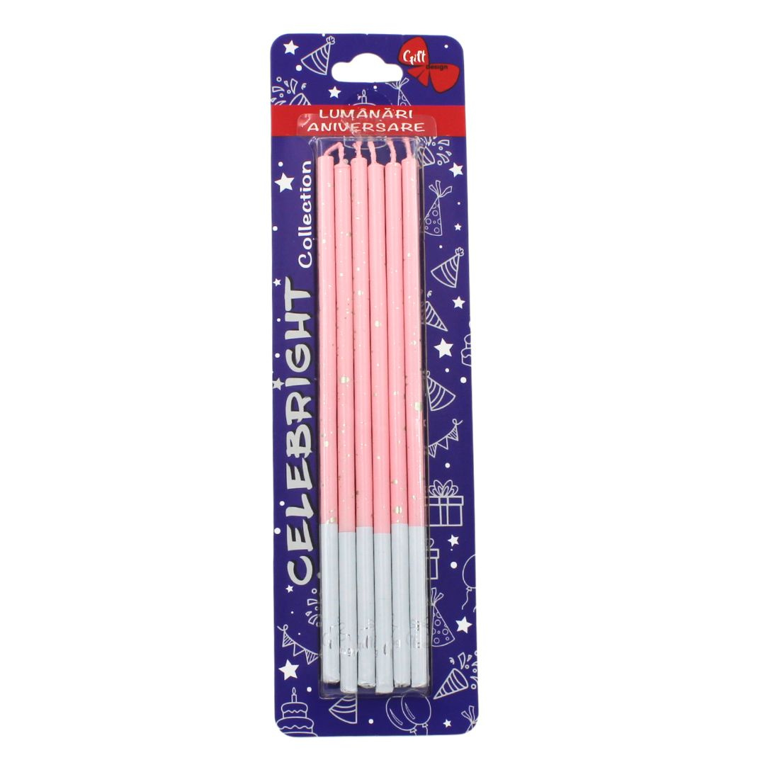 Set 6 lumânări pentru tort, Venus, roz, Celebright, 14.5cm