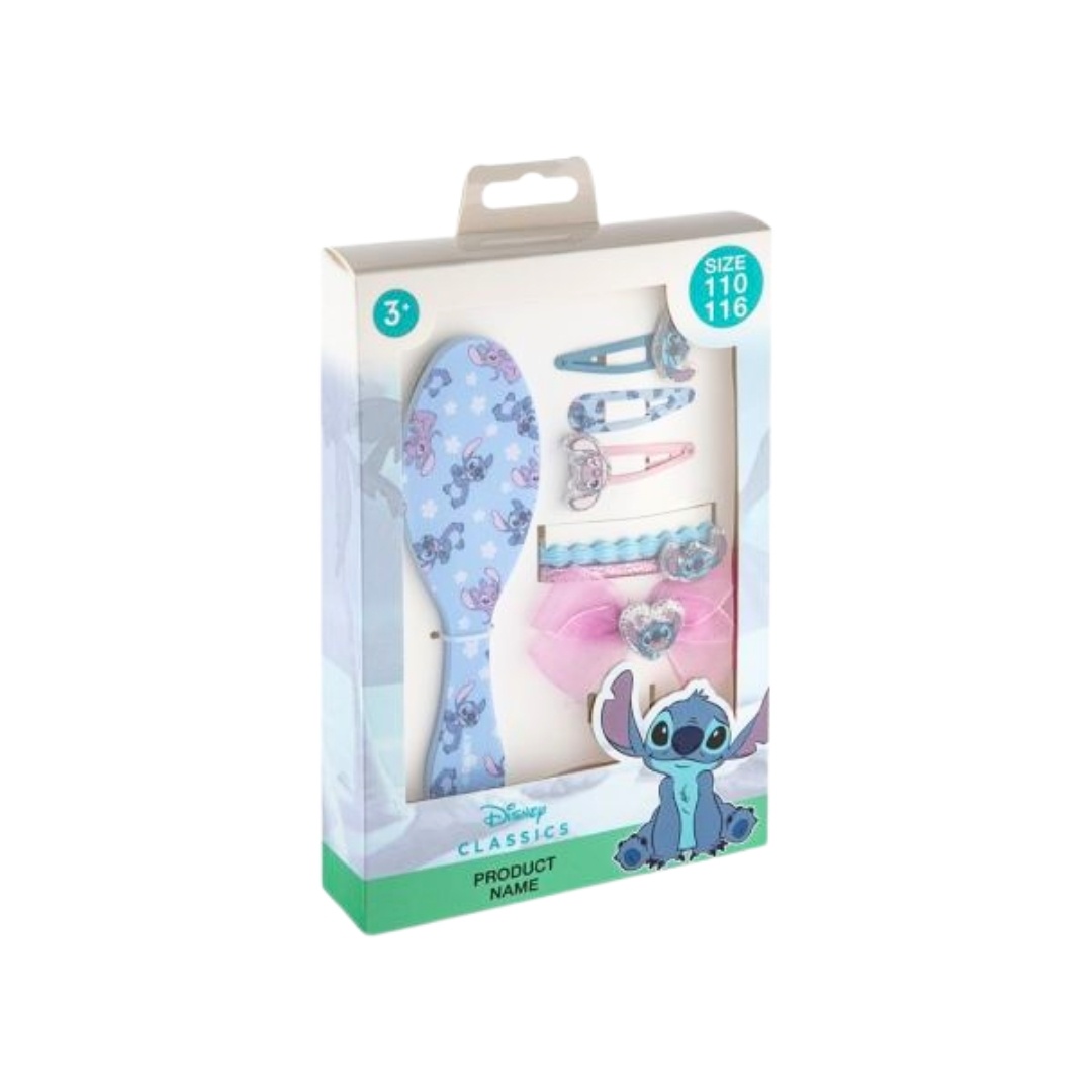 Set accesorii de păr, Stitch, 7 piese, perie, agrafe & elastice, pentru fetițe, 3+ ani