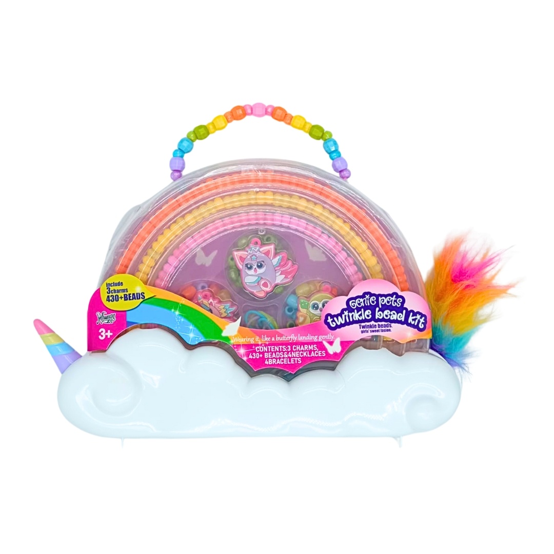 Set mărgele copii, Genie Pets, Twinkle Bead Kit Unicorn, peste 430 piese, portocaliu, galben, roz, 3+ ani