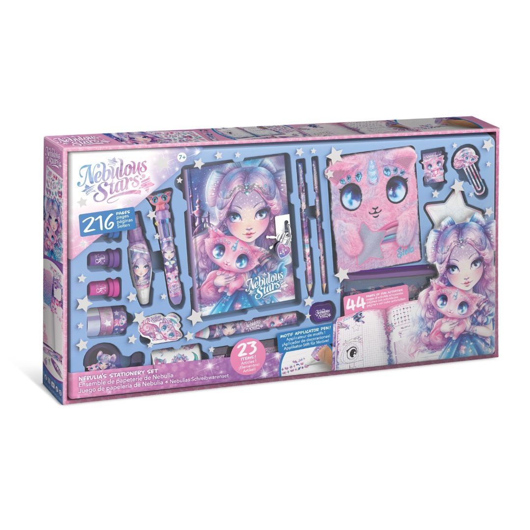 Set papetărie Nebulous Stars – 216 piese, kit creativ fete 7 ani, cu jurnal secret, stickere, accesorii și rechizite