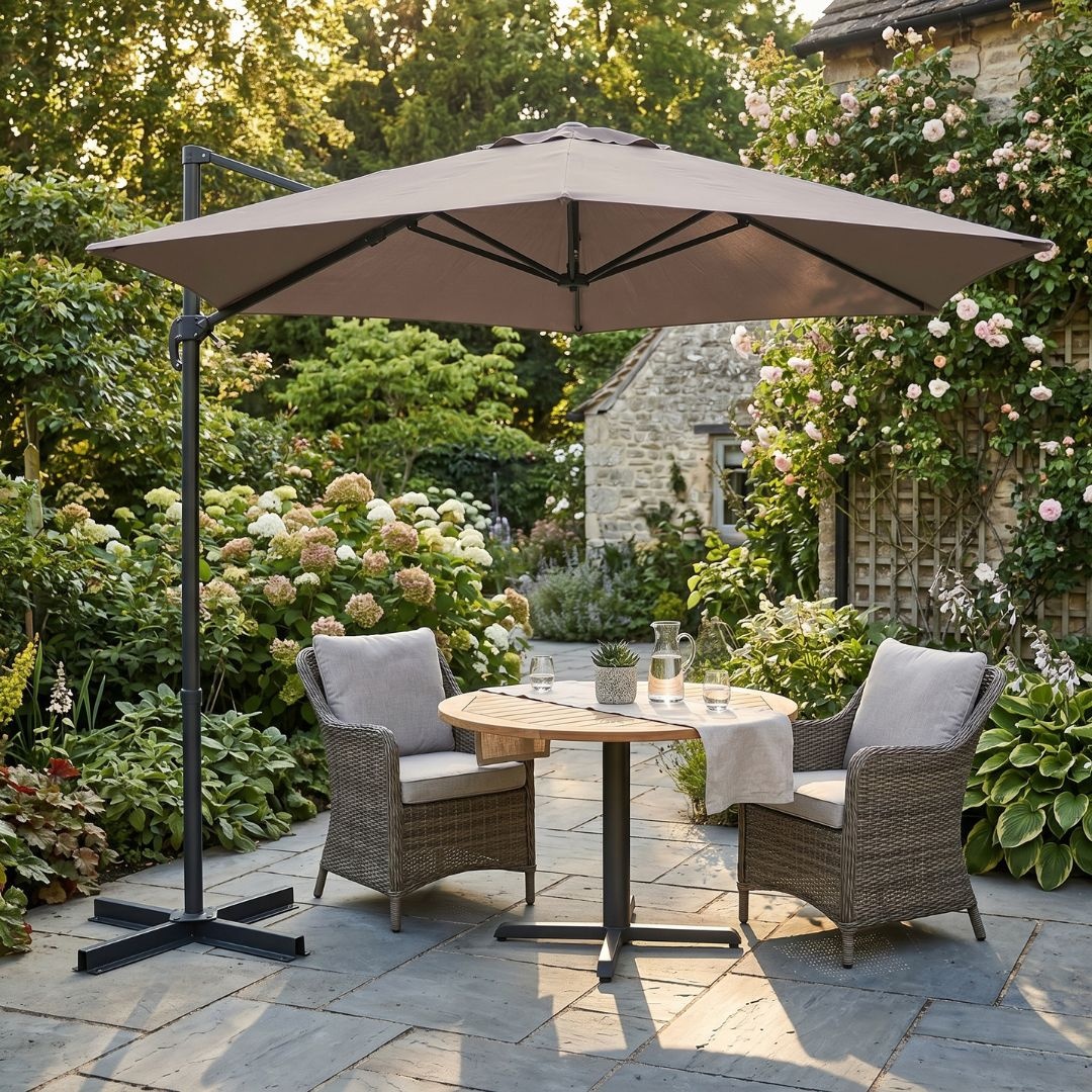 Umbrelă suspendată de grădină, model lateral cu braț, design rotativ, culoare gri
