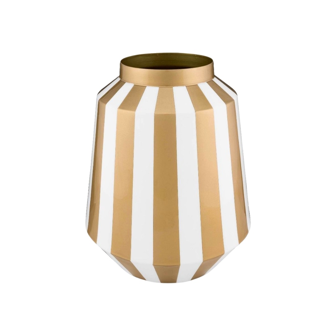 Vaza decorativă, din metal, Pip Studio, Stripes White Gold, 24x29 cm, colecția Royal Dot Delight