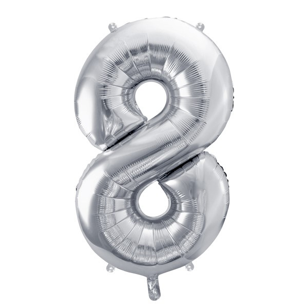 Balon cifra 8, argintiu, 35 cm