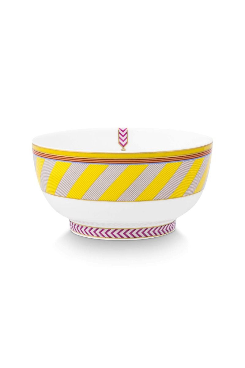 Bol din porțelan, Pip Studio, Stripes Yellow, 20.5cm, colecția Pip Chique