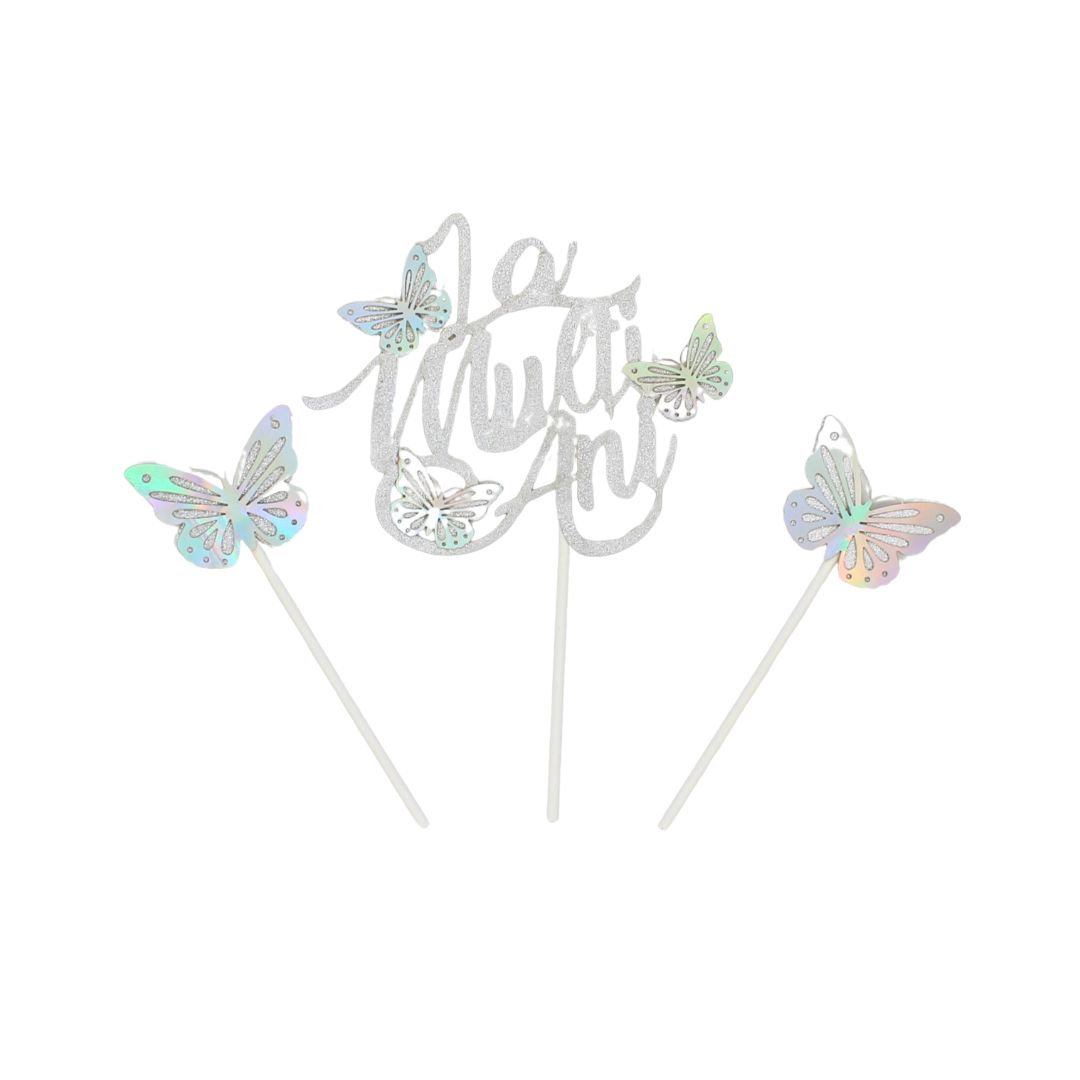 Cake Topper tort Fluturași argintiu glitter