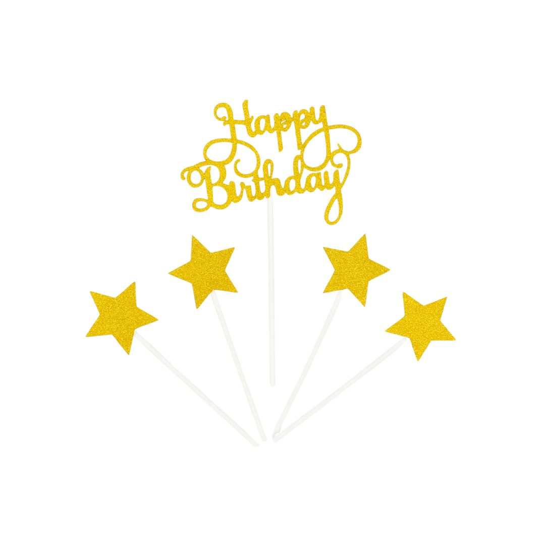 Cake Topper tort Happy Birthday culoarea auriu glitter
